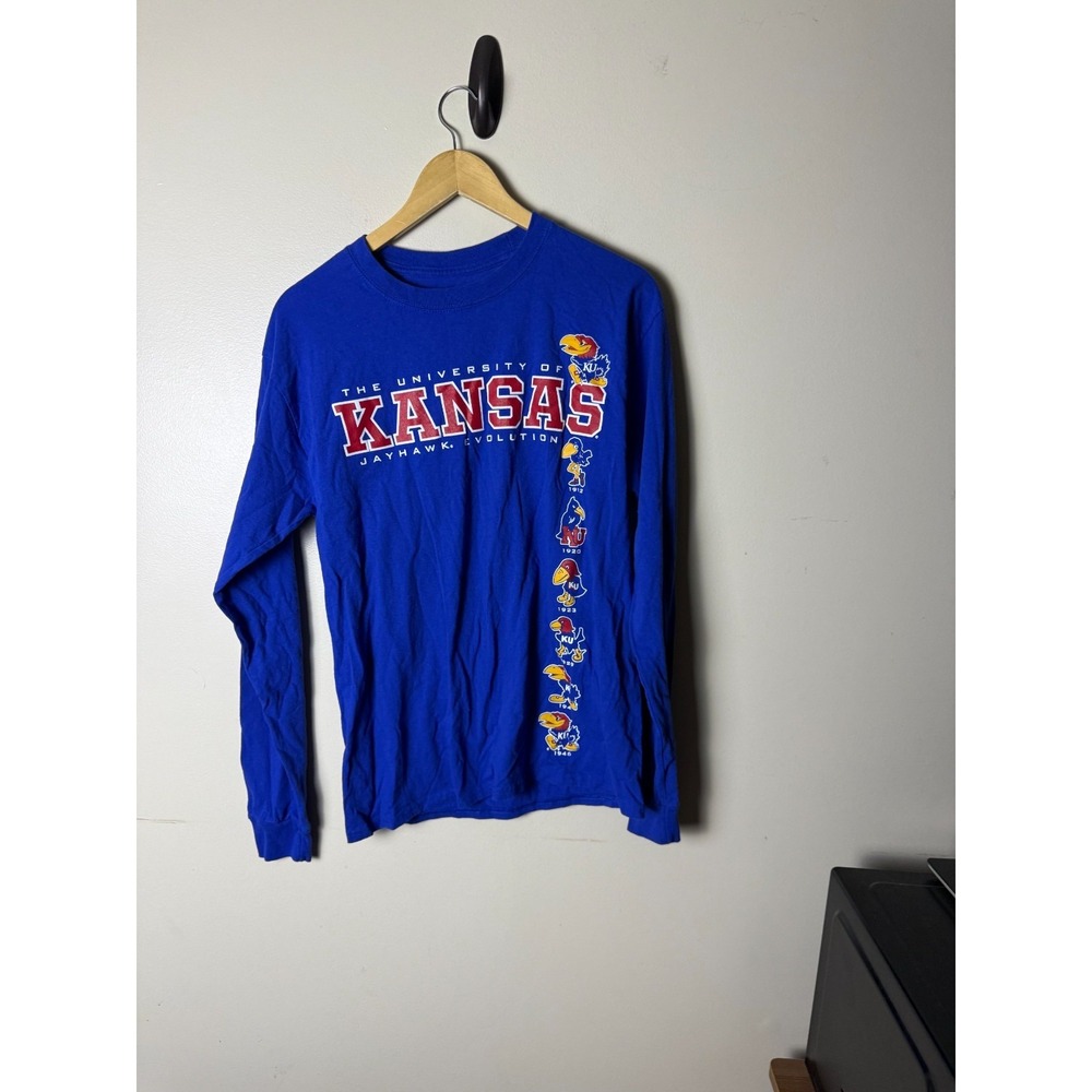 University of Kansas Jayhawks Long Sleeve Tee Mens S/M Blue Logo